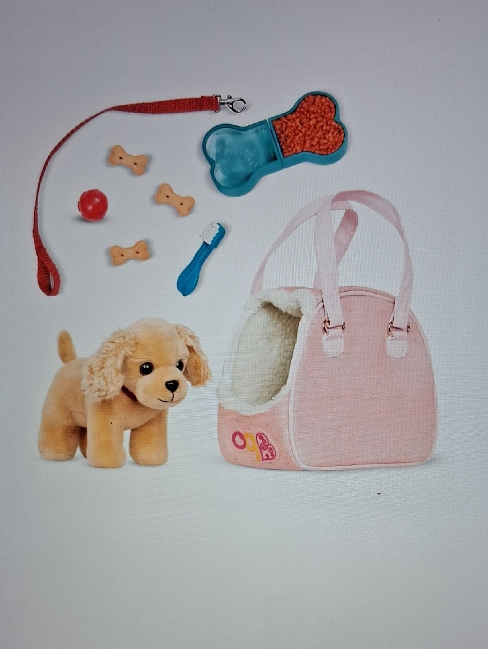 Our Generation Hop In Dog Carrier & Pet Plush Puppy With Leash & Coĺlar Set New